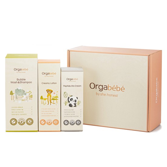 Orgabebe Childbirth Gift Set  (Bubble Wash & Shampoo + Creamy Lotion + Peptide Ato Cream)